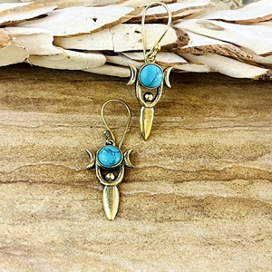 Pendientes Colgantes Boho Goddess Favoritos del Mercado, Gotas Celestiales de Latón para Mujer, Chapados en Oro de 18k, Chapados en Plata, Turquesa, Luna Tribal - Product Image 2
