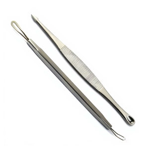 Lot de 2 extracteurs professionnels de comédons, outils d'extraction des points noirs, de l'acné, des boutons et des imperfections des pores, en acier inoxydable pour le soin du visage - Product Image 1