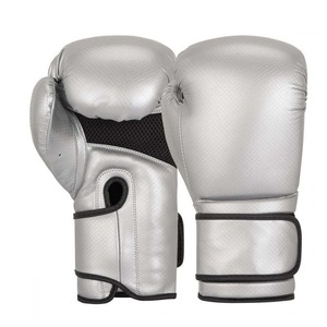 <b>Silver</b> Faux Leather Boxing <b>Gloves</b> Full Finger Velcro Closure Unisex Training Gear - Product Image 3
