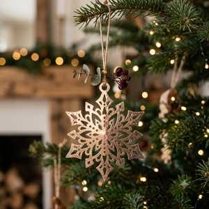 Wholesale Copper Hammered Metal Snowflake <b>Christmas</b> Ornament Cutout <b>Flower</b> Pattern <b>Tree</b> Hanging Bauble Holiday Craft - Product Image 1