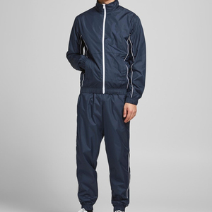 Veste coupe-vent bleu marine pour homme avec fermeture éclair et poches latérales Coupe régulière Col montant Vêtements de sport d'extérieur - Product Image 1