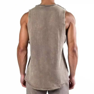 Débardeur en coton uni pour homme, col rond, tricoté, décontracté, sans manches, gris - Product Image 3