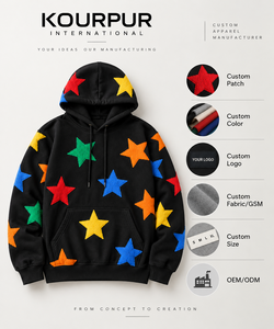 Sweat à capuche personnalisé avec patch étoile en chenille pour homme, coupe oversize, en polyester/coton épais, avec appliqué brodé, style streetwear, pull-over automne - Product Image 5