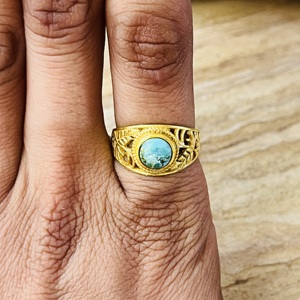 Trendy wholesale <b>Turquoise</b> Brass <b>Ring</b> 18k Gold Plated Floral Leaf <b>ring</b> Statement Bohemian Vintage <b>Ring</b> Handmade <b>Ring</b> For Women - Product Image 6