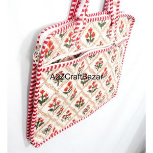 Handmade Classy Laptop Bag Eco-Friendly 100% Cotton Hand Block Print Quilted Zipper Closure Large Capacity Office Bag - Product Image 3