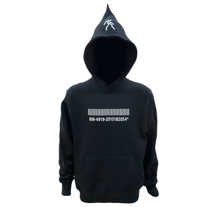 Sudadera Negra con Capucha y Estampado Digital de Código de Barras, Corte Regular, Informal para Hombre, 100% Algodón, Tejido de Punto, Bolsillo Delantero, Invierno - Product Image 1