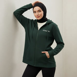 Chaqueta Deportiva Larga con Capucha y Cierre Completo para Mujeres Musulmanas, Estilo Moderno y Modesto, Ajuste Holgado, Ropa Deportiva para Uso Diario - Product Image 1