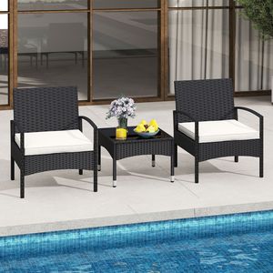 Conjunto de Bistro para Patio de 3 Piezas, Sillas y Mesa de Ratán con Cojines, Muebles de Exterior para Terraza, Patio y Jardín, Fácil Montaje - Product Image 6