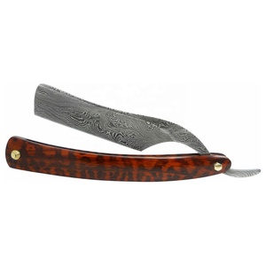 Maquinilla de afeitar plegable clásica de acero de Damasco, afeitadora de peluquero de borde recto con herramienta de afeitado de corte de garganta - Product Image 1