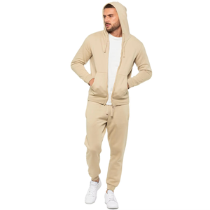 Survêtement beige à capuche pour homme, en coton, longueur intégrale, décontracté, avec poches latérales et taille élastique - Product Image 6