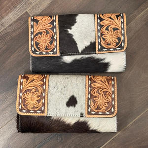 Usine directe de haute qualité usiné à la main portefeuille en cuir Design floral cheveux en cuir de vachette carte de crédit pochette quotidienne pour les femmes - Product Image 5