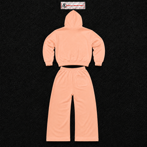 Peach <b>Men</b> Tracksuit Set <b>Plain</b> Full Zip <b>Hoodie</b> Jogger Pants Custom Wholesale Casual Streetwear Sportswear Fleece Two Piece Autumn - Product Image 6