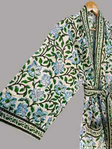 Robe tunique imprimée au bloc, Kimono de nuit, Robe de maternité en coton, Peignoir de demoiselle d'honneur, Magnifique kimono en tissu doux - Product Image 3