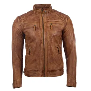Men's Leather Jacket Design Stand Collar Coat Men Casual Motorcycle Leather Crosshatch Shoulder Jackets Windbreaker
