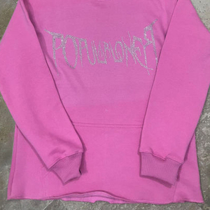 Sweat-shirts à capuche surdimensionnés en molleton de coton de haute qualité pour hommes, brodés de strass, style streetwear, couleur noire - Product Image 6