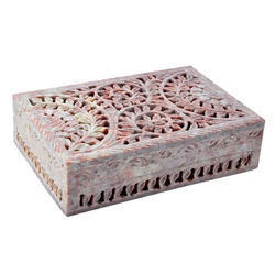 Boîtes à bijoux sculptées en stéatite indienne pour la décoration de la maison et les cadeaux Boîte à bijoux de forme rectangulaire - Product Image 2
