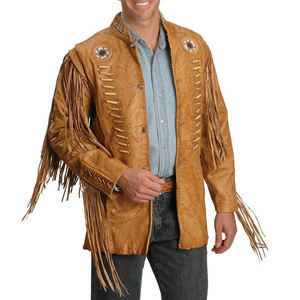 Chaqueta vaquera de gamuza larga para hombre con flecos, personalizada, transpirable y de ajuste holgado - Product Image 1