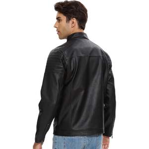 Veste en simili cuir pour homme, coupe ajustée vintage légère, noire, veste bomber de moto, veste de course automobile décontractée - Product Image 4