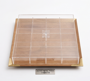Elegant ACME METAL INDIA Wooden Serving Tray With Acrylic Lid Handcrafted Square Shape Lacquered Finish - Product Image 1