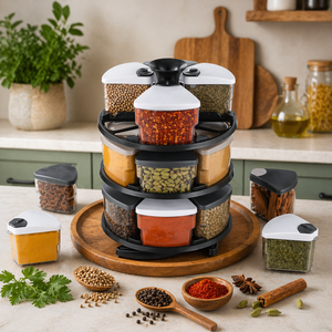 <b>Kitchen</b> Organizer Spice Rack Rotating 3 Tier 360° Spice Storage Rack <b>Plastic</b> Boxes Airtight Container Set for <b>Kitchen</b> Storage - Product Image 1