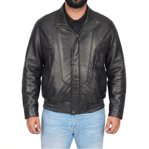 Blouson de motard vintage en cuir pour homme, chaud, imperméable et respirant, teint uni, style urbain, vente en gros OEM - Product Image 5