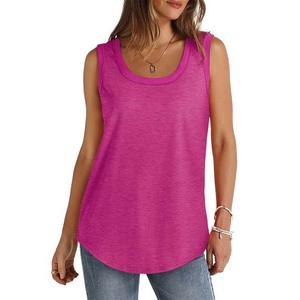 Débardeur rose sans manches pour femme, col rond, tricoté, couleur unie, coupe décontractée - Product Image 5