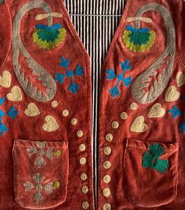 Chaqueta Bomber Acolchada de Terciopelo Tejido |   Abrigo Festivo con Bordado de Letras Hecho a Mano |   Ropa de Invierno Étnica Bohemia - Product Image 5