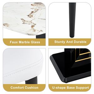 Ensemble de table à manger moderne en marbre imitation noir, 7 pièces, table rectangulaire en verre pour cuisine, 6-8 personnes, meubles élégants pour salle à manger - Product Image 5