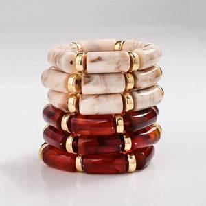 Conjunto de Brazaletes Geométricos de Resina, Chapados en Oro, Estilo Vintage para Mujer, Pulseras Multicolores de Acrílico y Lucite, Accesorio de Moda - Product Image 2