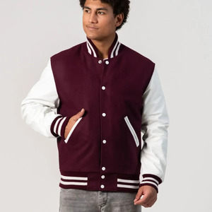 Blouson Bomber Varsity pour Homme en Laine Noire et Cuir, Corps en Laine Premium, Manches en Cuir Véritable, Poignets Côtelés et Boutons Pression, Style Urbain - Product Image 2