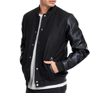 Customized Men's <b>Winter</b> Varsity <b>Jacket</b> Wool Body Stand Collar Button Closure Canvas Fabric Quilted Leather Long Sleeves Front - Product Image 5