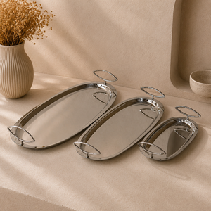 Elite Stainless Steel <b>Rectangular</b> Serving <b>Tray</b> with Designer Handles <b>Mirror</b> Finish Rust Resistant Premium Dining Display Platter - Product Image 5
