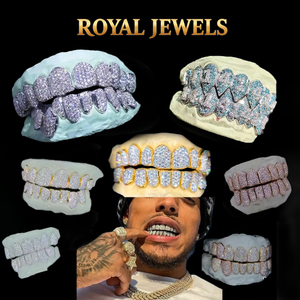 Nouveau design Grillz personnalisés pour 8 dents en moissanite rouge et blanc, en argent sterling 925, style Buss Down - Product Image 3
