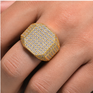Custom 925 Silver <b>Gold</b> Plated Moissanite Diamond Hexagon Shape Engagement Wedding Anniversary Gifts Party Rings Unisex Luxury - Product Image 2