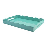 Plateau en MDF de grande taille au design unique, bord festonné turquoise, plateau en MDF laqué personnalisé avec poignées découpées pour mariage et cadeaux de fête
