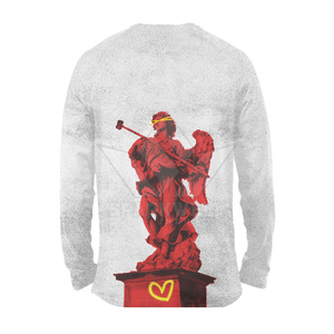 <b>Men's</b> <b>Long</b> <b>Sleeve</b> T-<b>Shirt</b> <b>Red</b> Angel Statue Print O-Neck Casual Knitted Cotton Regular Fit Back Logo - Product Image 1
