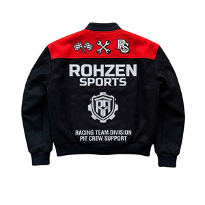 Unisex Rohzen Sports Racing Varsity <b>Bomber</b> <b>Jacket</b> % Cotton Anti-Uv Embroidered Patch Motorsport Team Snap Button Streetwear - Product Image 2