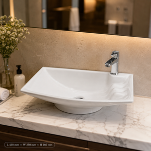 Lavabo de Pared de Una Pieza Oscar Moderno y de Lujo, Cerámica con Borde Dorado, Acabado Negro Mate, para Uso en Hoteles y Villas - Product Image 4