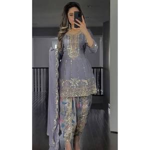 Conjunto de Fiesta para Mujer de Diseñador, Top Elegante, Dhoti Salwar, Dupatta - Product Image 6
