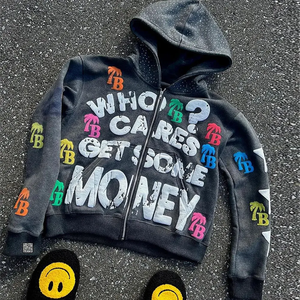 Unisex Vintage Graphic <b>Zip</b> Up Hoodie Oversized Streetwear Full <b>Zip</b> <b>Hooded</b> Sweatshirt Casual Cotton Fleece Jacket - Product Image 5