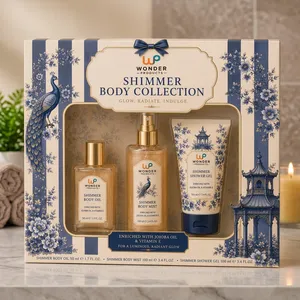Coffret cadeau de nettoyant visage Shimmer Body Collection, huile de jojoba, vitamine E, emballage floral, logo personnalisé - Product Image 3