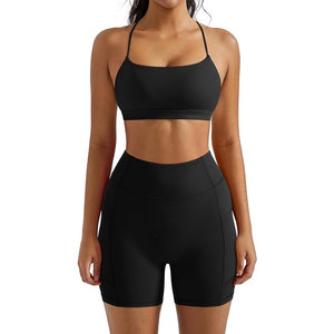 Conjuntos de Shorts de Yoga Premium para Mujer, Ecológicos, Ligeros, Transpirables, de Spandex/Poliéster, 2 Piezas, para Gimnasio, Entrenamiento, Pilates - Product Image 1