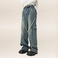 Jean pour homme coupe droite classique avec empiècements, style Hip Hop Streetwear, pantalon en denim pour skateboard, pantalon cargo