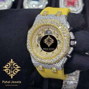 Reloj cronógrafo de cuarzo con esfera amarilla, bisel de circonita cúbica, cristal, correa de silicona, diamantes incrustados, moda de lujo - Product Image 2