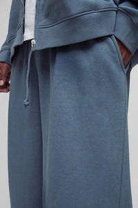 <b>Men's</b> Woolen Cotton Straight Fit Vintage Casual Sweatpants Elastic Waist Drawstring Closure Side Pockets Autumn Wear Blue Color - Product Image 2