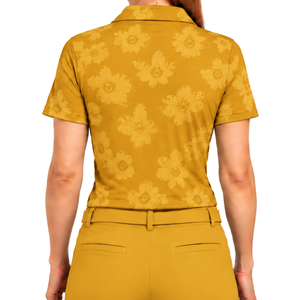 Polo de Golf Amarillo Mostaza para Mujer, Manga Corta, Estampado Floral, Deportivo, Personalizado, Transpirable, Venta al Por Mayor - Product Image 2