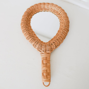 Rattan hand <b>mirror</b> makeup accessory for ladies circle shaped handheld <b>mirrors</b> producer direct price - Product Image 6