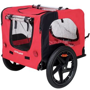 Remorque pliable rouge pour vélo, pour chiens, utilisation extérieure, avec réflecteurs et drapeau de sécurité inclus, transporteur pour animaux de compagnie - Product Image 4