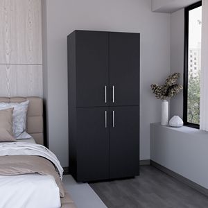 Armoire haute Hazel de 70 pouces à quatre portes et six étagères avec deux tringles de suspension pour rangement et organisation des vêtements dans la chambre - Product Image 1