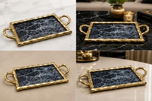 Premium Metal Serving <b>Tray</b> with Polished Finish Durable Decorative Serving Platter for Tea Coffee <b>Snacks</b> Dining and Home Use - Product Image 5